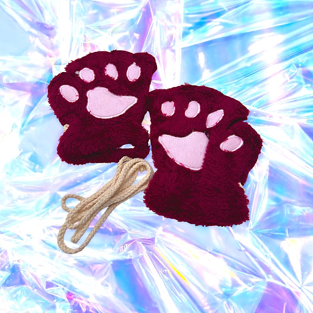 Super Soft Faux Fur Cat Bear Animal Paw Fingerless Gloves NEW Deadstock